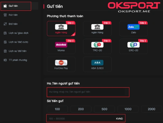 guitienoksport OKSport Sân Chơi Cá Cược Uy Tín Hàng Đầu Hướng Dẫn Nạp Tiền Vào Tài Khoản OKSPORT